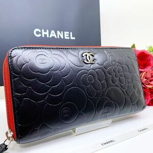 【極美品】シャネル CHANEL カメリア ラムスキン ラウンド 長財布