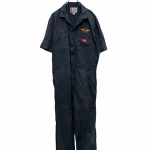 a605-8542 Dickies 半袖つなぎ W42 ネイビー ディッキーズ 刺繍ロゴ ワークウェア オールインワン 作業着 古着卸 アメリカ仕入