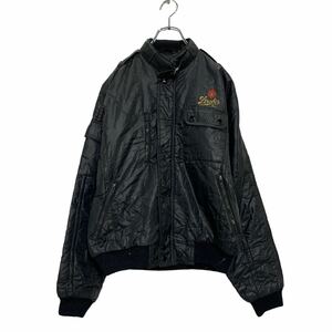 a605-8609 UPSTREAM 中綿 ナイロン ライダースジャケット S ブラック ワンポイント 刺繍ロゴ 古着卸 アメリカ仕入