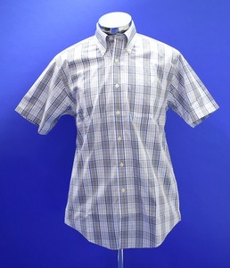 BROOKS BROTHERS (ブルックスブラザーズ) CHECK B.D. S/S SHIRTS チェック ボタンダウン 半袖 シャツ S BLUE トラッド アメトラ ドレス 