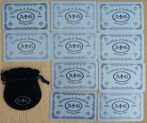 『A&G サーティフィケート(ギャランティー)カード10枚＋リングポーチ』