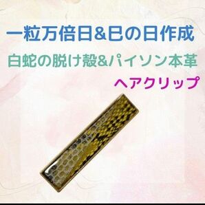 《404》パイソン本革×白蛇の脱け殻 ヘアクリップ