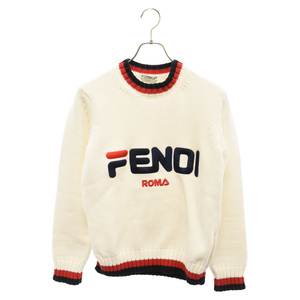 FENDI Fendi ×FILA Logo вышивка вырез лодочкой вязаный футболка белый FAE197 A6JR женский 