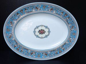 H214/1D◆WEDGWOOD ウェッジウッド FLORENTINE フロレンティーンターコイズ オーバルプラター 大皿 中古品◆