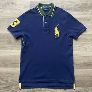 【1円スタート】 POLO RALPH LAUREN ポロ ラルフローレン ビッグポニー ナンバリング 刺繍ロゴ 鹿子 半袖 ポロシャツ 紺 ネイビー Mサイズ 