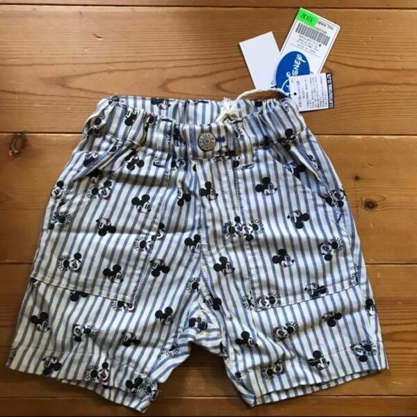 新品 ハーフパンツ ミッキー ヒッコリー ショートパンツ90