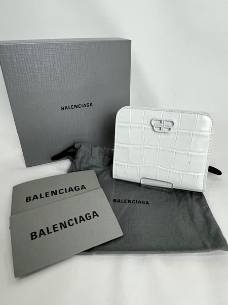 BALENCIAGA バレンシアガ 二つ折り財布 クロコ型 ホワイト レザー コンパクト財布 メンズ レディース