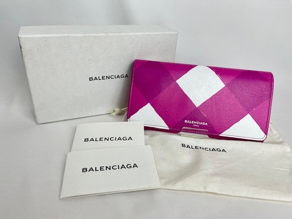 BALENCIAGA バレンシアガ 長財布 二つ折り財布 レザー ピンク系×ホワイト メンズ レディース