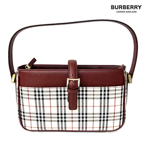 バーバリー BURBERRY ショルダーバッグ チェック柄 PVC ベージュ×レッド