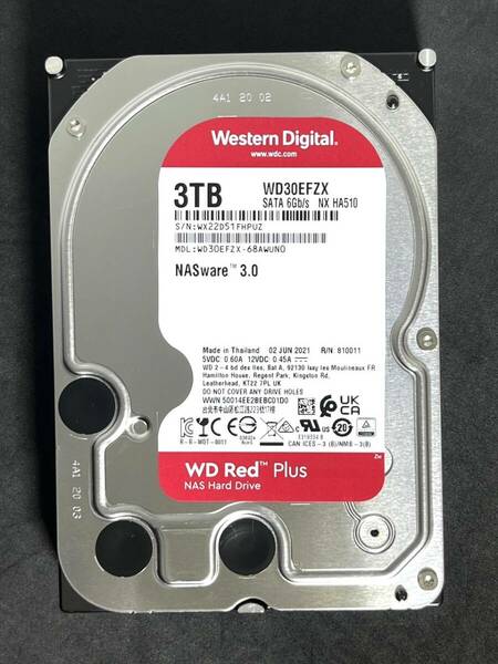 【送料無料】 ★ 3TB ★　WD Red Plus / WD30EFZX　【使用時間：7ｈ】 2021年製　新品同様　3.5インチ内蔵HDD　Western Digital RED Plus　