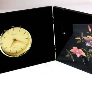 ★お部屋のアクセントに♪★会津塗木製屏風時計 鉄線蒔絵 黒塗★送料無料