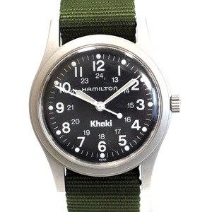 Th555601 ハミルトン 腕時計 カーキ Khaki 9415A SS 手巻き ブラック文字盤 ※社外NATOベルト2本 HAMILTON 中古