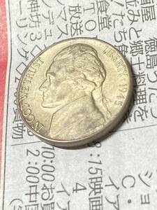 アメリカ　5セント銀貨　1945S 未使用　低品位　希少　レアコイン　古銭　外国コイン　海外の銀貨　シルバーニッケル　