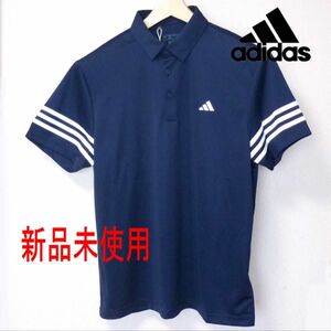 定価8250円新品(XL)アディダス adidas 紺色 3st半袖メンズポロシャツ /紳士ゴルフウェアシンプルGOLF