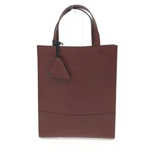 良好◆中澤鞄 ナカザワカバン スクエアトートバッグ◆ ボルドー レザー 型押し ロゴ レディース bag 鞄