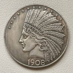 アメリカ 硬貨 古銭 インディアン人像 1908年 イーグル リバティ ドル 記念幣 コイン 重20.84g 銀貨
