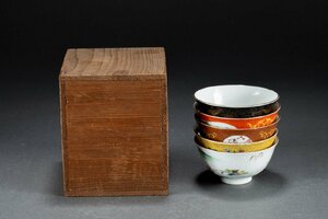 【華】某有名収集家買取品 清時代物 中国伝来 色絵粉彩茶碗 五客 共箱 茶煎道具 古美術 骨董品YA23069886-OQ