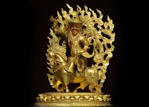 【清】某有名収集家買取品 西蔵・チベット伝来・時代物 銅金 ケサル王造像 極細工 チベット古美術