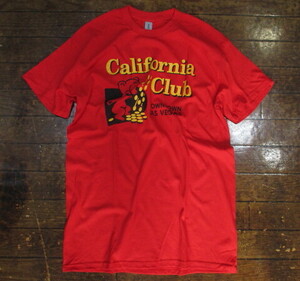 特価！必見！アメリカで存在した名店のマッチボックス・プリントTシャツ！ラスベガスのカジノの名店「CALIFORNIA・CLUB」レッド：M
