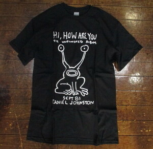 特価！正規品！孤高のミュージシャン兼イラストレーター！ダニエル・ジョンストン！オフィシャルTシャツ「HI・HOW・ARE・YOU」黒：Lサイズ
