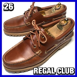 REGAL CLUB【26cm メンズ】デッキシューズ 茶 ブラウン リーガルクラブ 革靴 レザー 中古　*BE08GG6