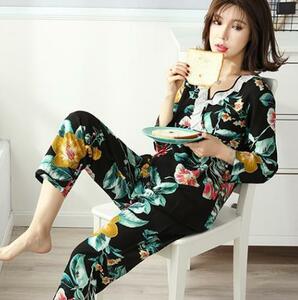 CSN331# lady's stylish floral print cotton pyjamas room wear long sleeve thin . sweat soft part shop put on 