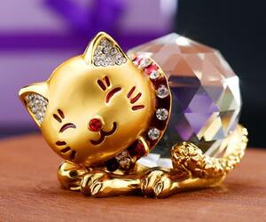 WJ105#お買い得☆高級☆クリスタル 猫 水晶 置物 金運 風水 ネコモチーフ 可愛い 招き猫 猫グッズ 雑貨 飾り物 黄金