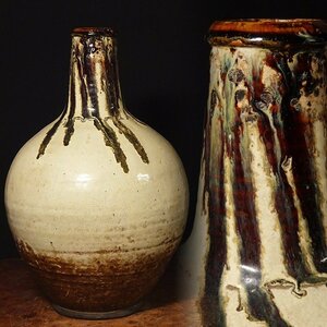 慶應◆江戸時代後期 白丹波大徳利 酒瓶 民藝陶器