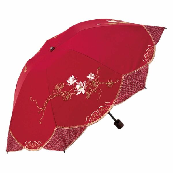 シノワズリーモダン 蓮花刺繍ミニ折りたたみ晴雨兼用日傘 遮光