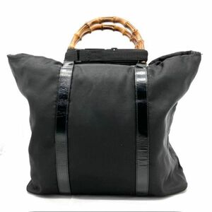 仙105 GUCCI 002.2854.0412.5 バンブー ハンドバッグ トートバッグ ブラック系 グッチ 手提げ かばん 黒 大容量 レザー ナイロン