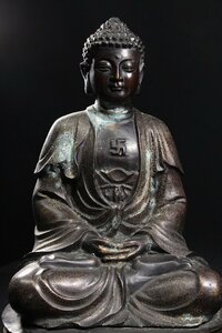 ☆護国☆銅製　逆卍　如来坐像 高さ約45cm 重量 約8.6kg 仏像 置物 仏教美術 古美術品　