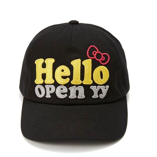 open yy 韓国 キティ ハローキティ キャップ 帽子 黒 ブラック ロゴ