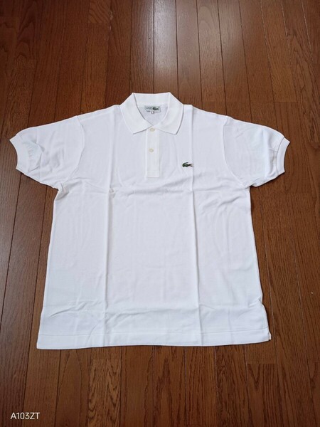 K-64 【中古】LACOSTE　ラコステ　ゴルフウェア　半袖　ポロシャツ　白　左胸にラコステのワニのマークメンズ　サイズ　L（5）　