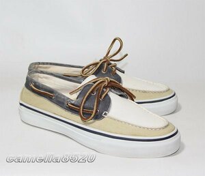 s Perry top rhinoceros da-SPERRY TOPSIDER deck shoes canvas beige / dark gray / eggshell white 9M approximately 27cm beautiful goods use barely 