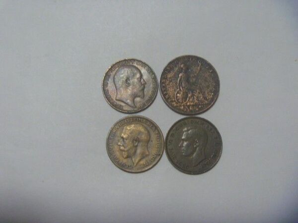 イギリス ファージング硬貨 4種 古銭 ヴィクトリア女王 エドワード7世 ジョージ5世 ジョージ6世 外国貨幣 コイン 外国銭