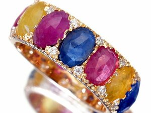 1 jpy ~[ jewelry ultimate ] colorful full Eternity! good quality natural multicolor sapphire 7.82ct& diamond high class K18YG ring k8647um[ free shipping ]