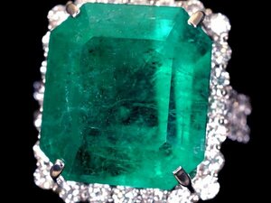 1 jpy ~[ jewelry ultimate ] finest quality emerald green super large grain natural emerald 13.22ct& diamond 1.20ct super high class K18WG ring h6600umm[ free shipping ]