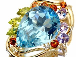 1 иен ~[ ювелирные изделия высшее ] роскошный красочный Kirameki .! супер крупный хорошо качество натуральный голубой топаз 20.00ct& мульти- драгоценнный камень & diamond высококлассный K18YG head k8555uk[ бесплатная доставка ]
