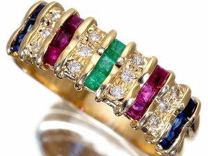 1 jpy ~[ jewelry ultimate ] gorgeous 4 large gem shines! natural emerald & ruby & sapphire & diamond high class K18YG ring k8672km[ free shipping ]