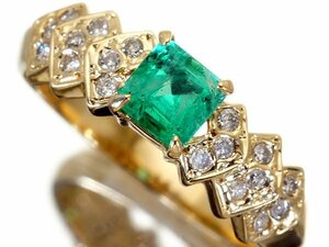 1 jpy ~[ jewelry ultimate ]... emerald green! good quality natural emerald 0.33ct& diamond 0.14ct high class K18YG ring k8676oi[ free shipping ]