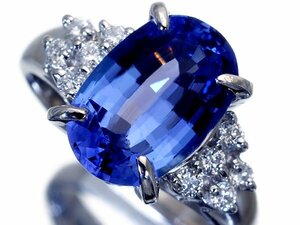 1円～【ジュエリー極】超希少宝石！大粒良質天然タンザナイト3.150ct＆ダイヤ0.21ct 高級Pt900リング ソーティング k8680um【送料無料】