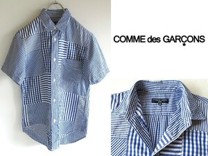  beautiful goods COMME des GARCONS HOMME Comme des Garcons Homme 2016SS stripe / border / silver chewing gum check patchwork shirt XS cat pohs correspondence 