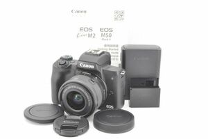 超美品★Canon キャノン EOS Kiss M2 標準ズームレンズキット ブラック EF-M15-45 IS STM 付属 ミラーレス一眼カメラ R1974