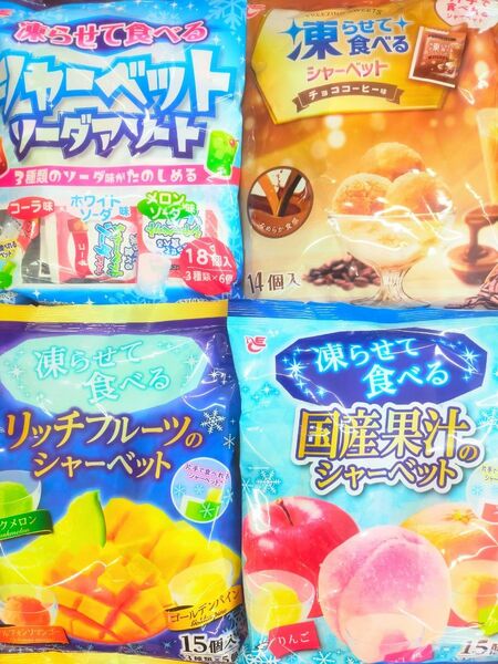 最安値☆ 凍らせて食べるシャーベット 4種4袋（リッチフルーツシャーベット 国産果汁シャーベット チョココーヒー ソーダアソート）