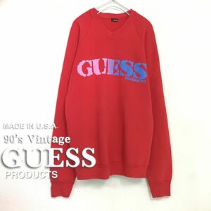 ★USA直輸入!!★90’s USA製★【GUESS ゲス×スクリーンスターズ】オールド ヴィンテージ スウェットシャツ トレーナー[メンズ L]赤 K2-769