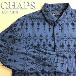 ★状態良好!!正規品★【海外モデル◎CHAPS チャップス】ネイティブ柄 総柄 長袖 ボタンダウンシャツ【メンズ L】ネイビー アメカジ K2-636