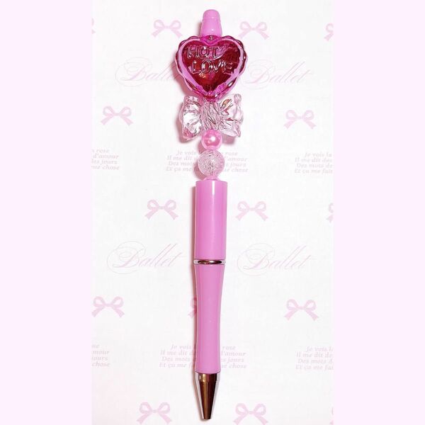 【5】カスタムボールペン ビーズ ボールペン ハンドメイド ピンク ハート リボン 魔法少女 ステッキ キャンディ