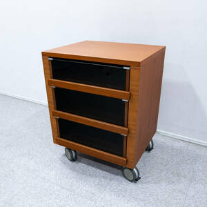 [ secondhand goods ] Northern Europe 3 step chest Wagon drawing out storage with casters wooden [2]