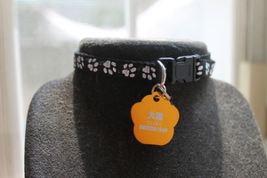 # dog cat necklace ; pad pattern [.]+ identification tag [ name inserting charge included ]