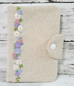 * hand made rose . Margaret. hand embroidery entering . medicine pocketbook case ( purple ) passbook .. notebook pouch present card inserting pocket button embroidery 